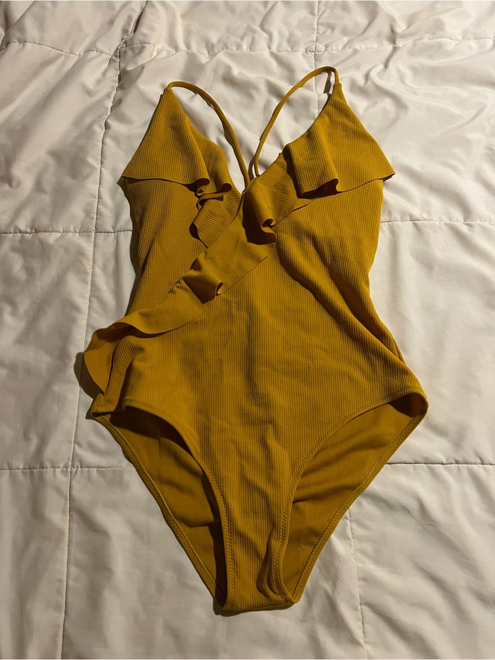 Cupshe Mustard Ruffle One-Piece Swimsuit